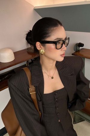 ROVENTE Tailored Pinstripe Suit Set with Blazer Corset and Wide Leg Pants