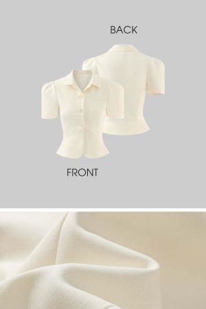 ROVENTE Tailored Puff Sleeve Shirt with Curved Hem and Fitted Waist