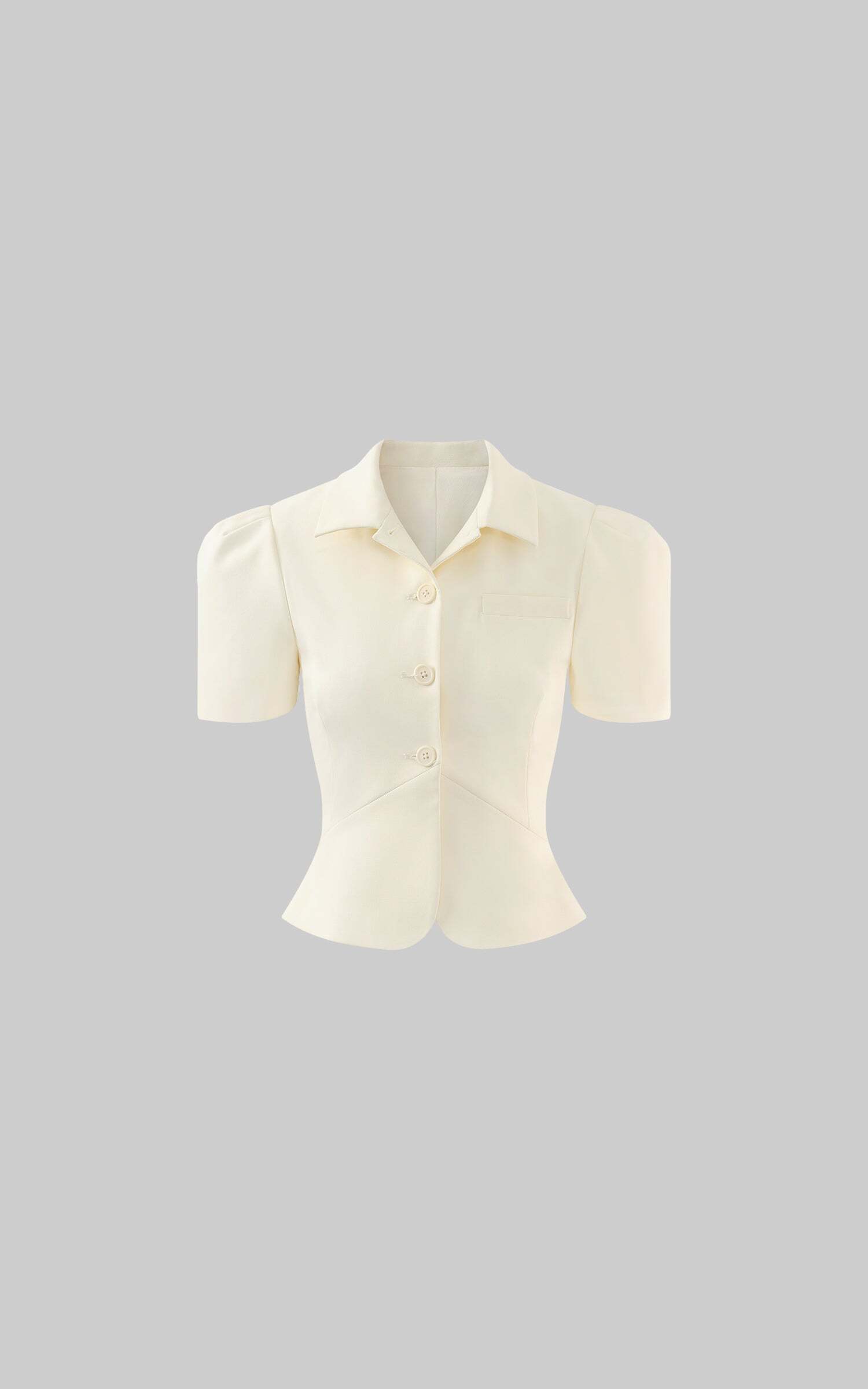 ROVENTE Tailored Puff Sleeve Shirt with Curved Hem and Fitted Waist ROVENTE Tailored Puff Sleeve Shirt with Curved Hem and Fitted Waist