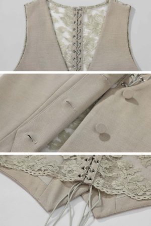 ROVENTE Tailored Vest with Lace Panel Back
