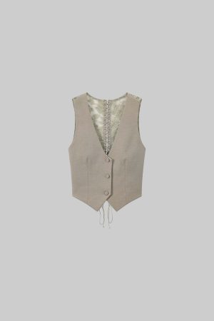 ROVENTE Tailored Vest with Lace Panel Back