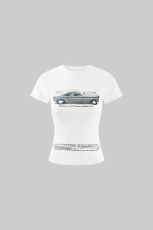 ROVENTE Vintage Car Graphic Baby Tee with Fitted Silhouette and Printed Text