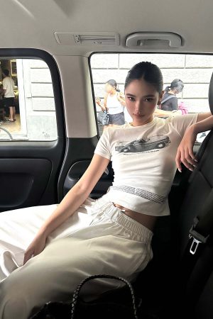 ROVENTE Vintage Car Graphic Baby Tee with Fitted Silhouette and Printed Text