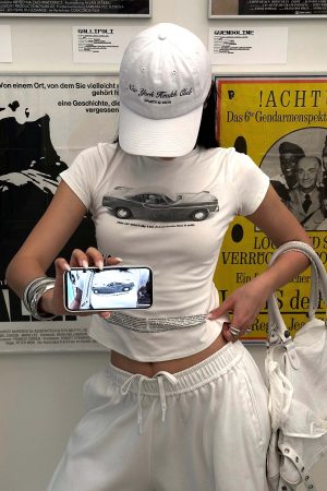 ROVENTE Vintage Car Graphic Baby Tee with Fitted Silhouette and Printed Text