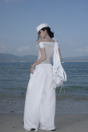 ROVENTE White Linen Wide-Leg Pants with Elastic Waist