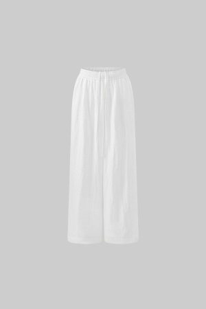 ROVENTE White Linen Wide-Leg Pants with Elastic Waist