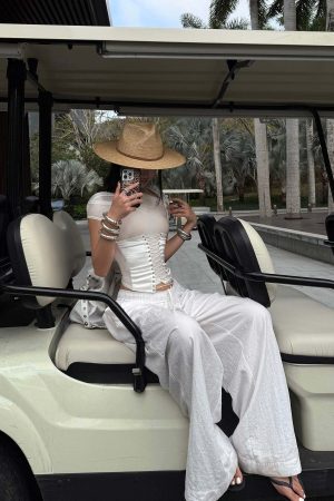 ROVENTE White Linen Wide-Leg Pants with Elastic Waist