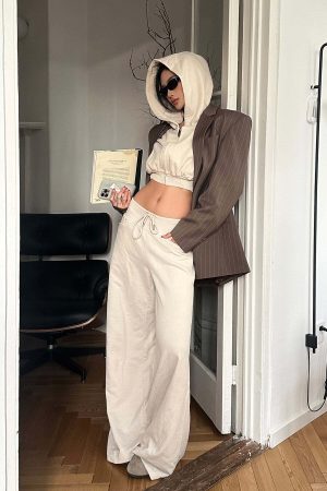 ROVENTE Wide-Leg Drawstring Sweatpants