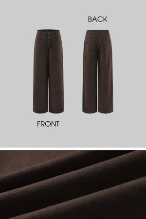 ROVENTE Wide Leg High Waist Pants – Relaxed Silhouette with Double Button Detail