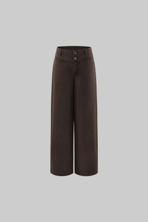 ROVENTE Wide Leg High Waist Pants – Relaxed Silhouette with Double Button Detail