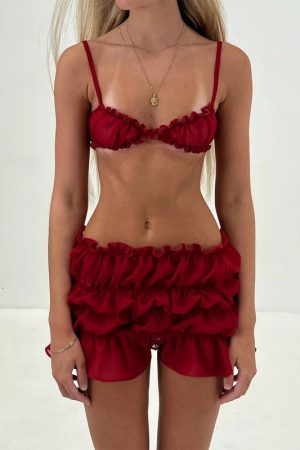 Ruched Bra & Mini Skirt Two Piece Set