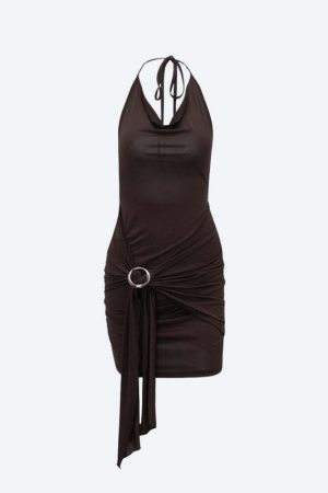 Ruched Halter Neck Mini Dress