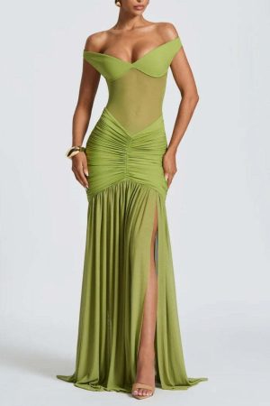 Ruched Mesh Maxi Dress
