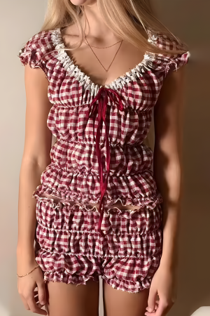 Ruched Off Shoulder Top & Shorts Two Piece Set