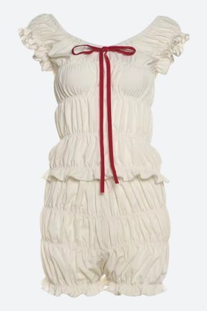 Ruched Off Shoulder Top & Shorts Two Piece Set