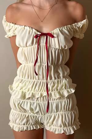 Ruched Off Shoulder Top & Shorts Two Piece Set