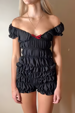 Ruched Off Shoulder Top & Shorts Two Piece Set