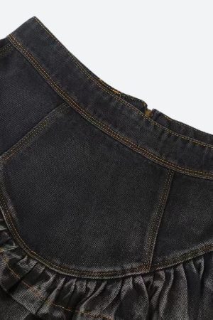Ruffled Denim Mini Skirt