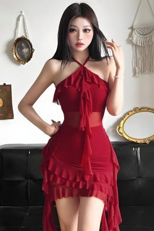 Ruffled Halter Neck Mini Dress