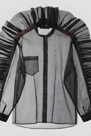 Ruffled Sleeve Sheer Shirt