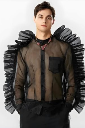 Ruffled Sleeve Sheer Shirt