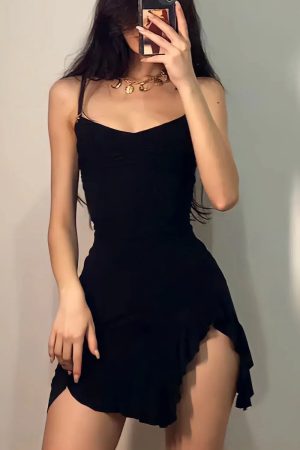 Ruffled Slit Bodycon Mini Dress