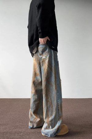 Rusty Pattern Wide Leg Denim Jeans