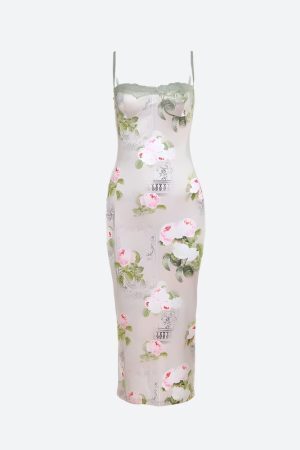 Satin Floral Midi Dress