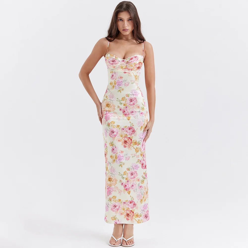 Satin Floral Pencil Maxi Dress Satin Floral Pencil Maxi Dress