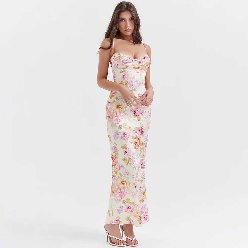 Satin Floral Pencil Maxi Dress Satin Floral Pencil Maxi Dress