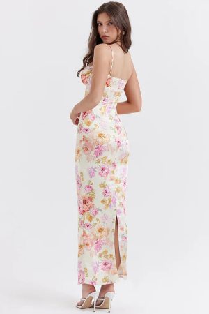Satin Floral Pencil Maxi Dress