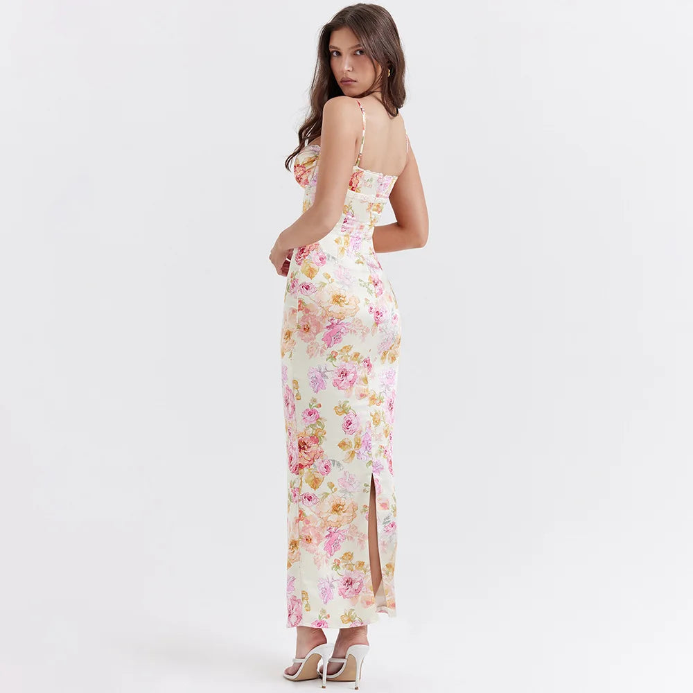 Satin Floral Pencil Maxi Dress Satin Floral Pencil Maxi Dress
