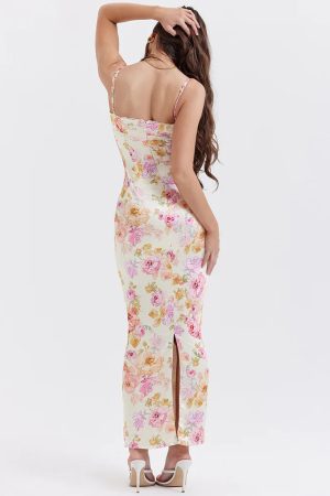 Satin Floral Pencil Maxi Dress