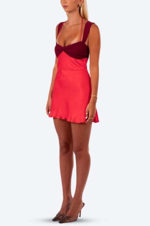 Satin Lace Up Backless Mini Dress