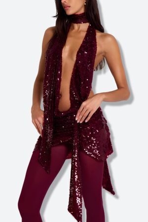 Sequined Backless Mini Dress