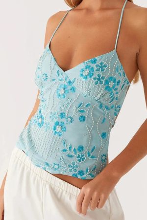 Sequined Beaded Backless Top