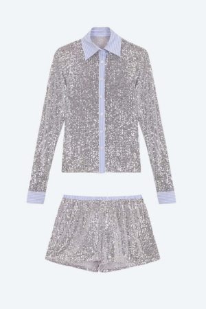 Sequined Shirt & Shorts Two Piece Set