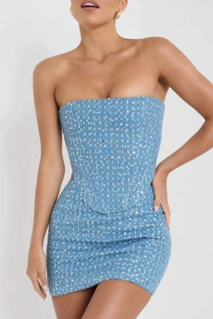 Sequined Tube Top & Mini Skirt Two Piece Set