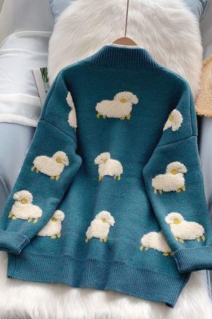 Sheep Embroidery Knitted Cardigan