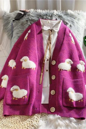 Sheep Embroidery Knitted Cardigan