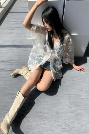 Sheer Floral Lace Shirt