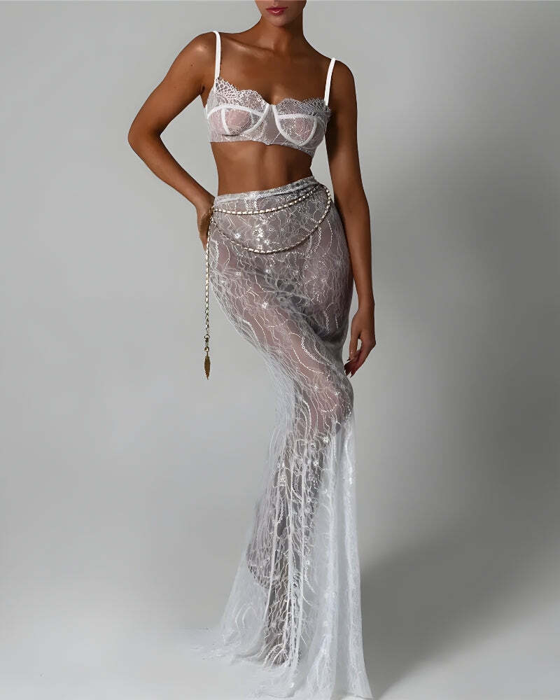 Sheer Lace Two Pieces Set Sheer Lace Two Pieces Set