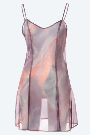 Sheer Mesh Slit Mini Dress