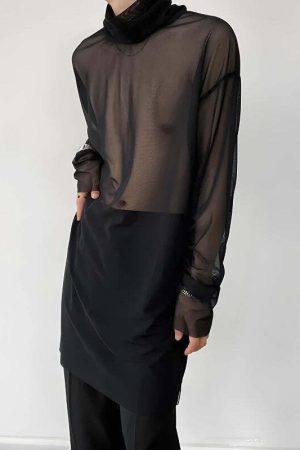 Sheer Mesh Turtle Neck Top