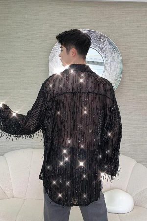 Shiny Sequin Sheer Shirt