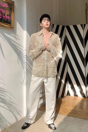 Shiny Sequin Sheer Shirt