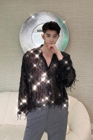 Shiny Sequin Sheer Shirt