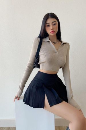 Side Slit College Mini Skirt