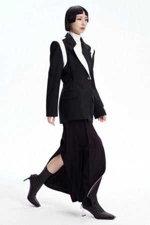 Single Button Color Block Blazer