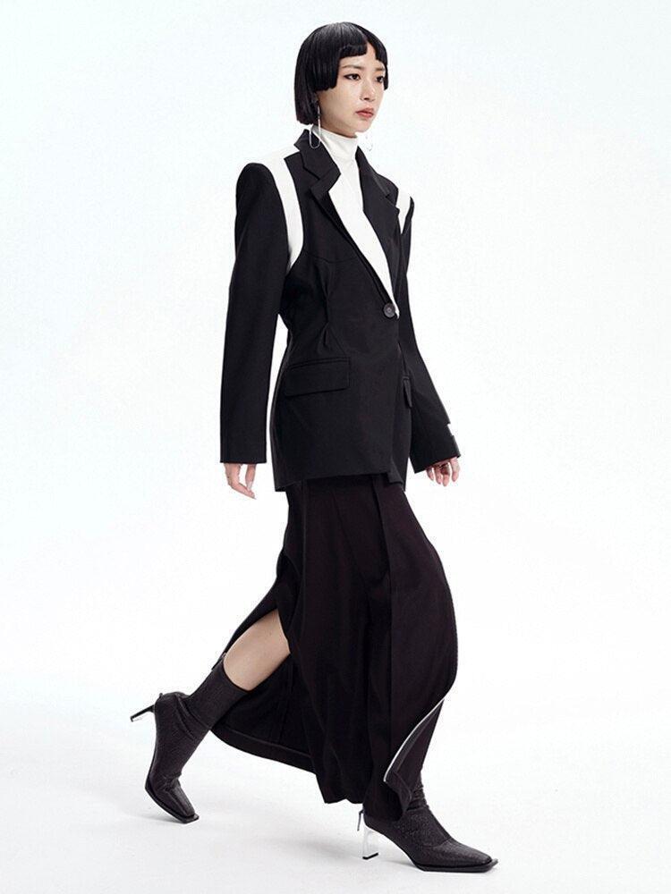 Single Button Color Block Blazer Single Button Color Block Blazer